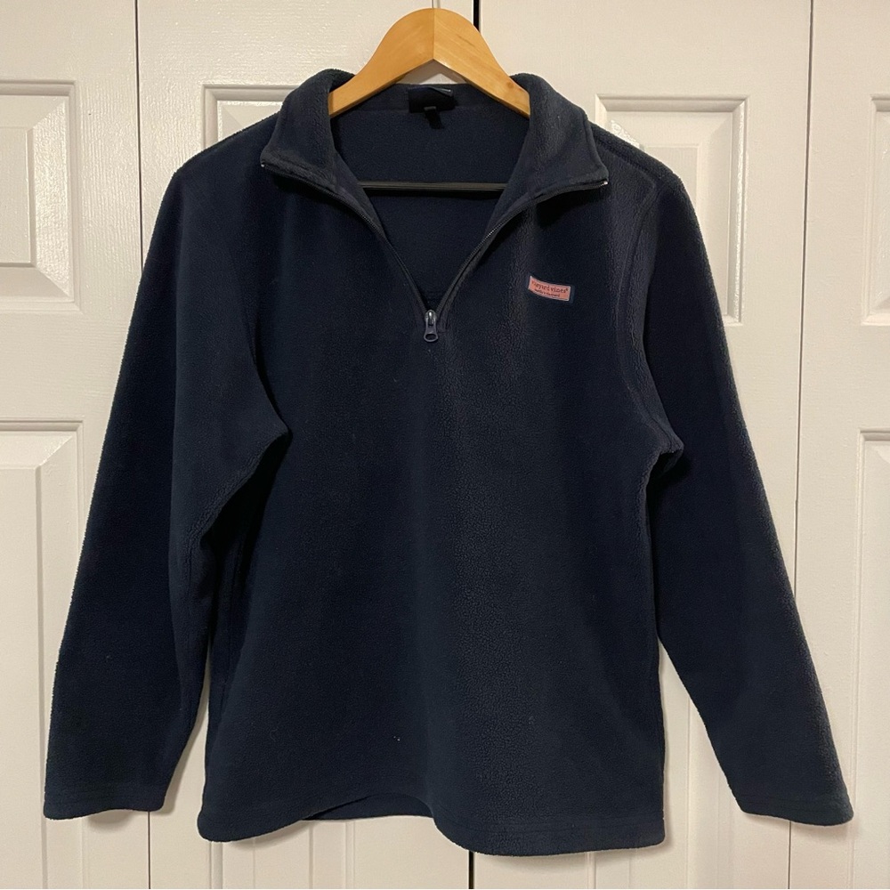 Vineyard Vines Girls’ Navy Blue Sherpa Quarter Zip Jacket